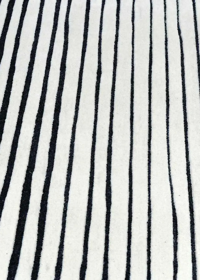 Hand Tufted Wool Rug: Monochrome Minimalist Stripe Area Rug