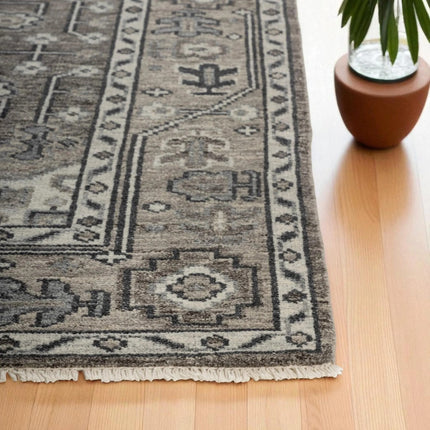 Hand-Knotted Turkish Oushak Wool Rug: Gray Anatolian Style, 9x12 Area Rug