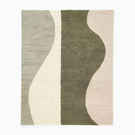 Handwoven Olive Wool Shag Rug: Plush Minimalist Decor