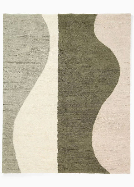Handwoven Olive Wool Shag Rug: Plush Minimalist Decor
