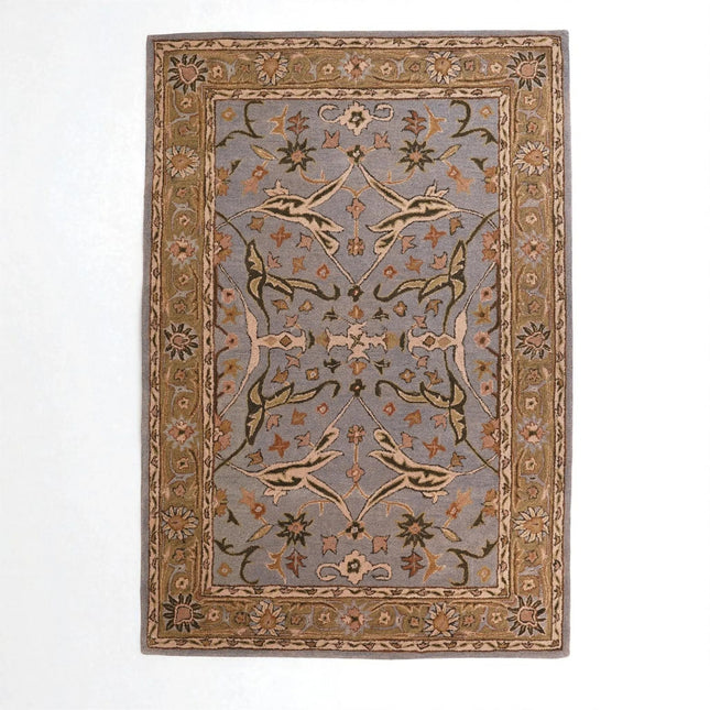 Hand Knotted Traditional Oriental Wool Rug  Vintage Floral Border Area Rug