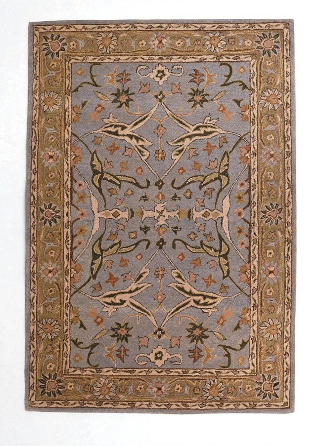Hand Knotted Traditional Oriental Wool Rug  Vintage Floral Border Area Rug