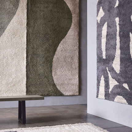 Handwoven Olive Wool Shag Rug: Plush Minimalist Decor