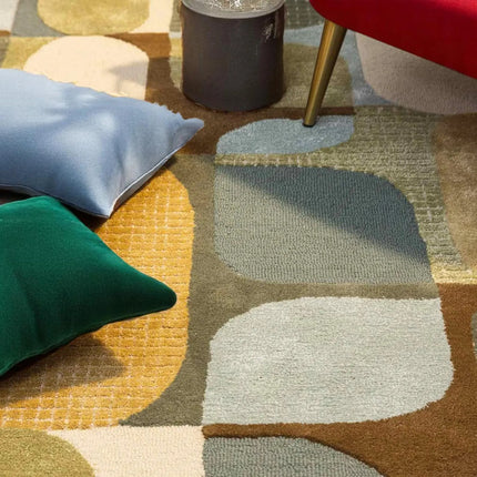 Handmade Tufted Wool Rug 8x10: Muted Green Abstract Design