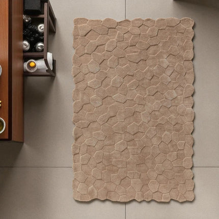 Hand Tufted Wool Area Rug: 3D Sculpted Geometric Ivory Decor