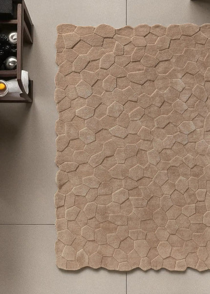 Hand Tufted Wool Area Rug: 3D Sculpted Geometric Ivory Decor