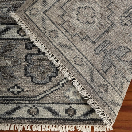 Hand-Knotted Turkish Oushak Wool Rug: Gray Anatolian Style, 9x12 Area Rug