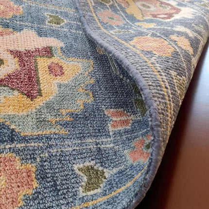 Hand Knotted Anatolian Wool Rug: 8x10 Blue Oushak Floral Design