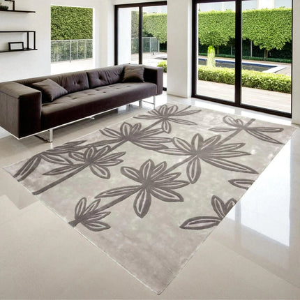 Hand Tufted Floral Viscose Rug  Elegant Soft Shine Area Carpet with Botanical Pattern