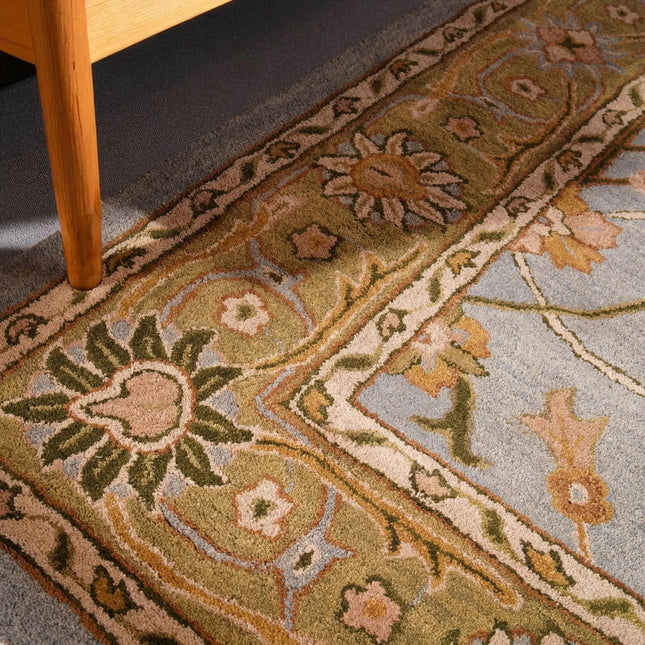 Hand Knotted Traditional Oriental Wool Rug  Vintage Floral Border Area Rug