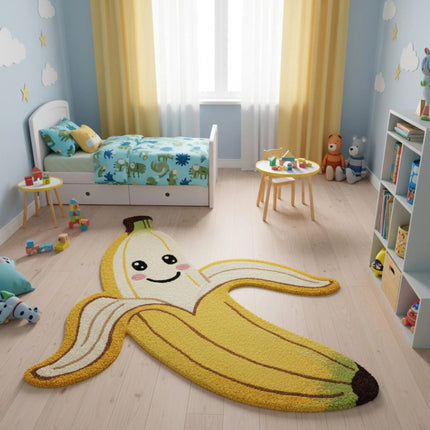 Handmade Wool Banana Rug: Fun Tufted Decor for Kids Room