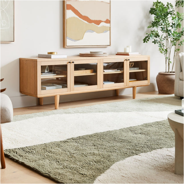Handwoven Olive Wool Shag Rug: Plush Minimalist Decor