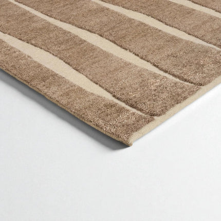 Hand Knotted Wool Rug 8x10: Abstract Vertical Stripe, Beige & Brown