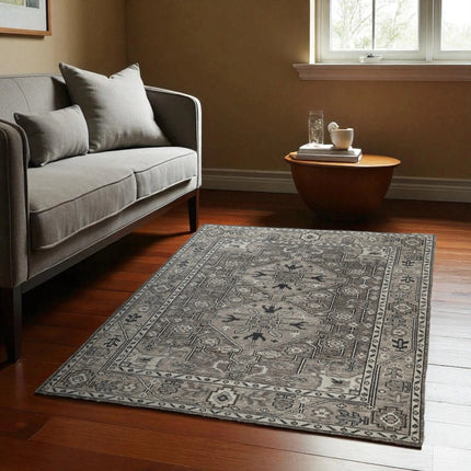Hand-Knotted Turkish Oushak Wool Rug: Gray Anatolian Style, 9x12 Area Rug