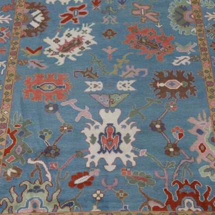 Hand-Knotted Oushak Wool Rug: Traditional Turkish Floral Carpet, 9x12