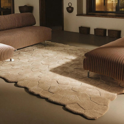 Hand Tufted Wool Area Rug: 3D Sculpted Geometric Ivory Decor