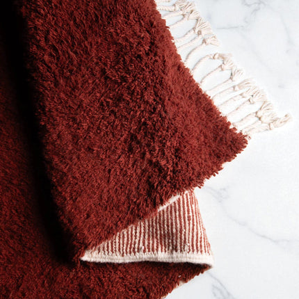 Handwoven Shag Wool Rug  Modern Abstract Rust & Ivory Geometric Carpet