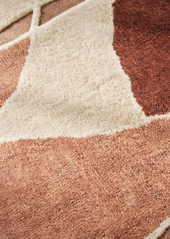 Hand Knotted Warm Earthy Tone Abstract Wool Rug for Living Room Decor