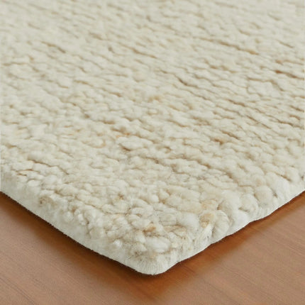 Hand Knotted Ivory Wool Rug with Abstract Line   8x10 Minimalist Area Rug