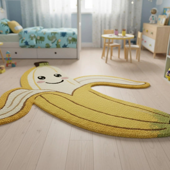 Handmade Wool Banana Rug: Fun Tufted Decor for Kids Room