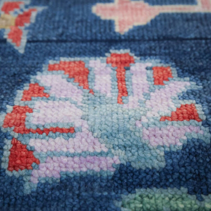 Handwoven Navy Blue Wool Oushak Rug: Traditional Turkish Carpet