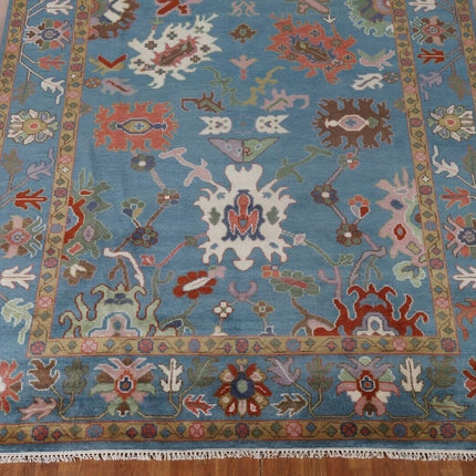 Hand-Knotted Oushak Wool Rug: Traditional Turkish Floral Carpet, 9x12