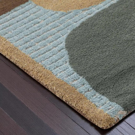 Handmade Tufted Wool Rug 8x10: Muted Green Abstract Design