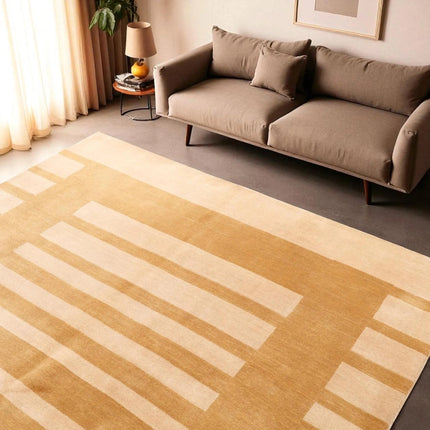 Hand Knotted Gabbeh Wool Rug: Modern Striped Indian Design