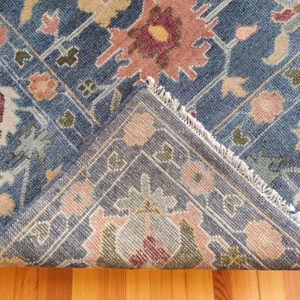 Hand Knotted Anatolian Wool Rug: 8x10 Blue Oushak Floral Design