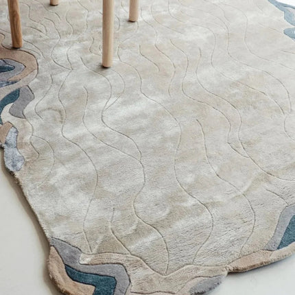 Hand Tufted Wool Rug: Modern Flowing Design, 8x10 Beige Area Rug