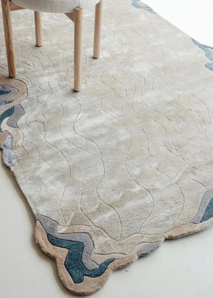 Hand Tufted Wool Rug: Modern Flowing Design, 8x10 Beige Area Rug