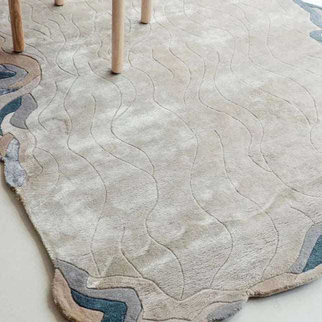 Hand Tufted Wool Rug: Modern Flowing Design, 8x10 Beige Area Rug