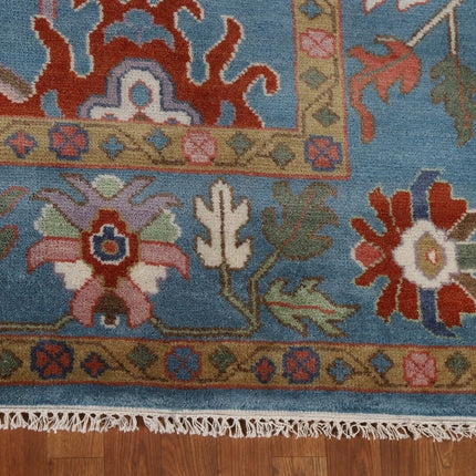 Hand-Knotted Oushak Wool Rug: Traditional Turkish Floral Carpet, 9x12
