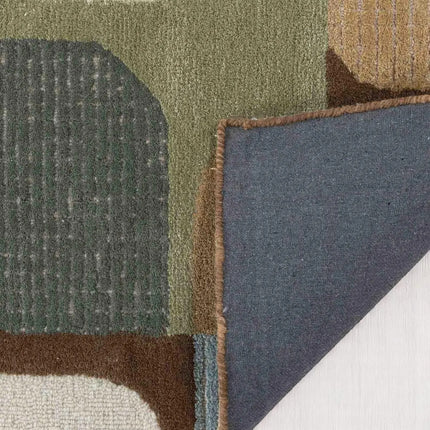 Handmade Tufted Wool Rug 8x10: Muted Green Abstract Design
