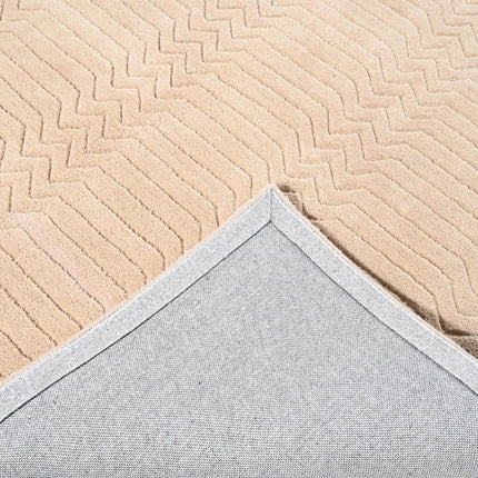 Hand Tufted Wool Rug: Beige Zigzag High-Low Pile, 8x10 Area Rug