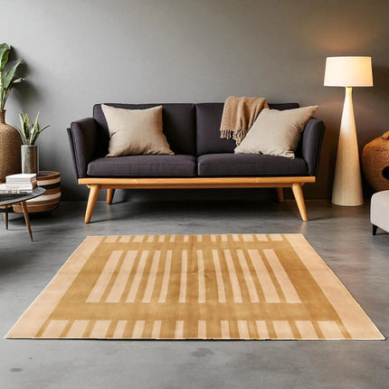 Hand Knotted Gabbeh Wool Rug: Modern Striped Indian Design
