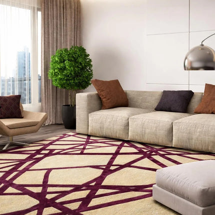 Hand Tufted Wool & Viscose Rug, Maroon Abstract Geometric Area Rug