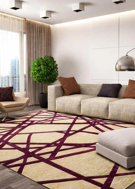 Hand Tufted Wool & Viscose Rug, Maroon Abstract Geometric Area Rug