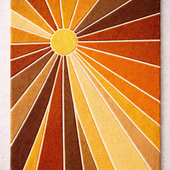 Mid Century Sunburst Area Rug, Hand Tufted Wool Abstract Retro Rug