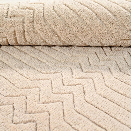 Hand Tufted Wool Rug: Beige Zigzag High-Low Pile, 8x10 Area Rug