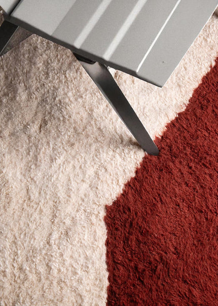 Handwoven Shag Wool Rug  Modern Abstract Rust & Ivory Geometric Carpet