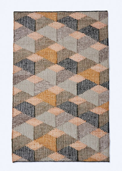 Handwoven Jute Wool Rug: Abstract Boho Decor, Customizable Size