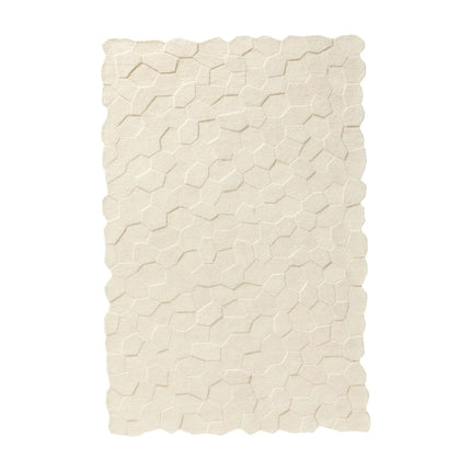 Hand Tufted Wool Area Rug: 3D Sculpted Geometric Ivory Decor