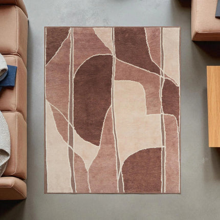 Hand Knotted Warm Earthy Tone Abstract Wool Rug for Living Room Decor