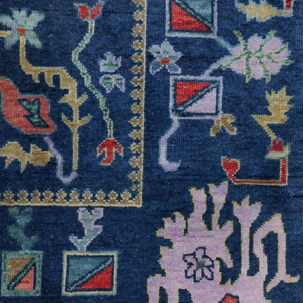 Handwoven Navy Blue Wool Oushak Rug: Traditional Turkish Carpet