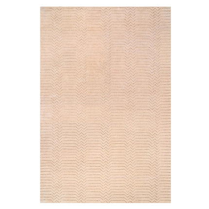Hand Tufted Wool Rug: Beige Zigzag High-Low Pile, 8x10 Area Rug