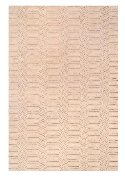 Hand Tufted Wool Rug: Beige Zigzag High-Low Pile, 8x10 Area Rug