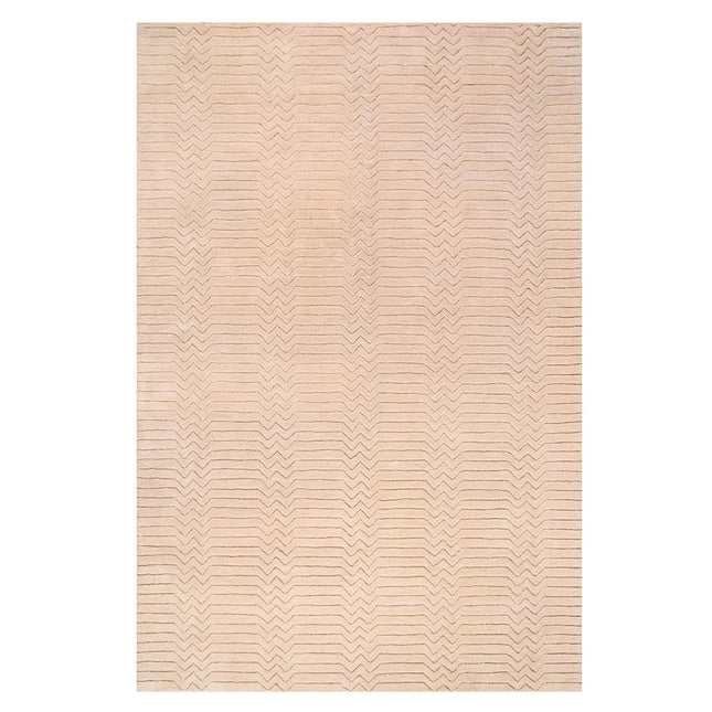Hand Tufted Wool Rug: Beige Zigzag High-Low Pile, 8x10 Area Rug