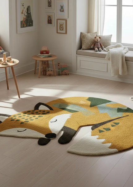 Fox Shape Wool Rug – Hand Tufted Cute Animal Kids Nursery Carpet