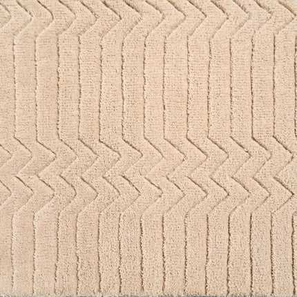Hand Tufted Wool Rug: Beige Zigzag High-Low Pile, 8x10 Area Rug